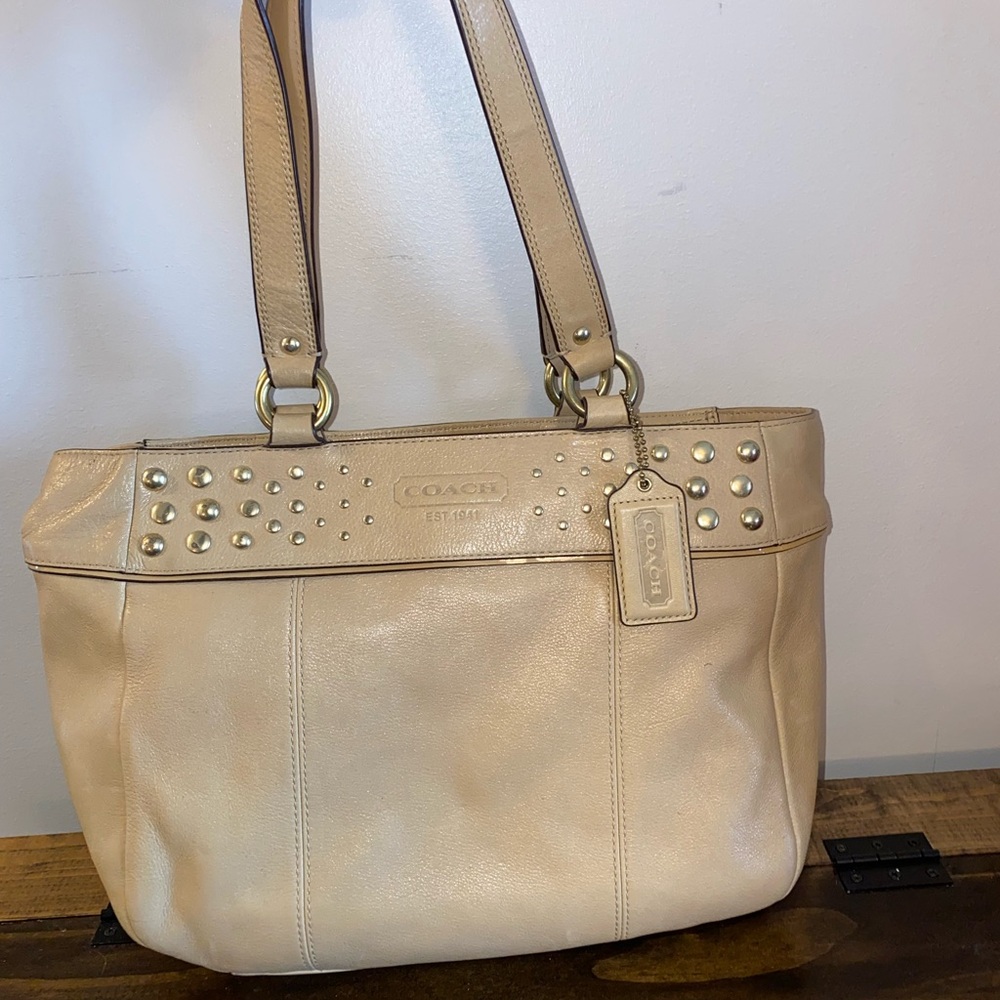 Coach Studded Tan Leather Shoulder Purse